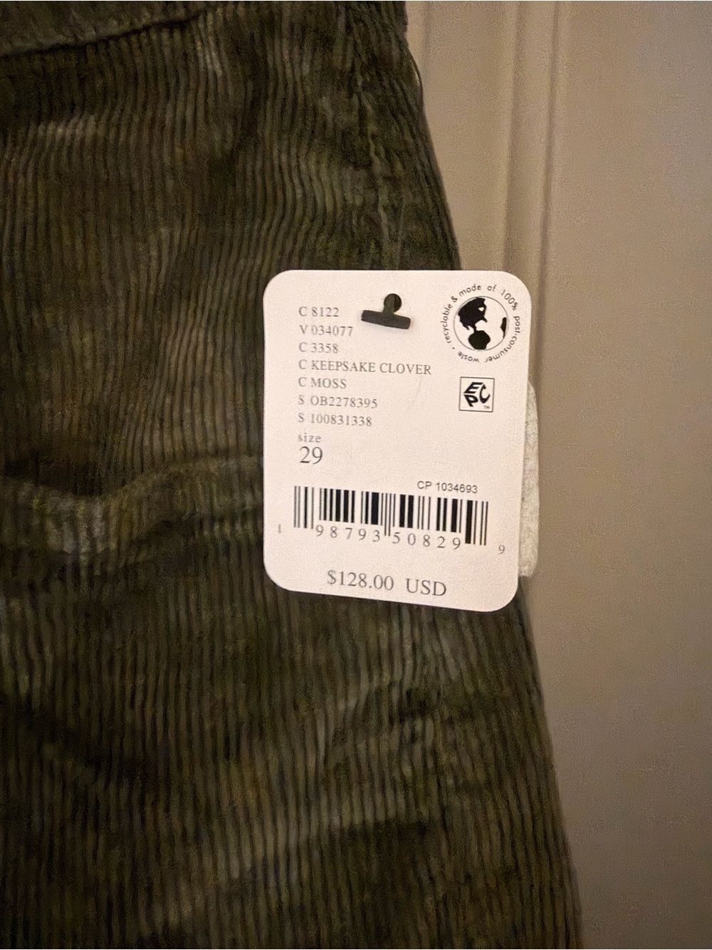 NWT Free People We the Free Deep Trance Cord Pant Clover Moss Green Size 30 - Picture 7 of 8